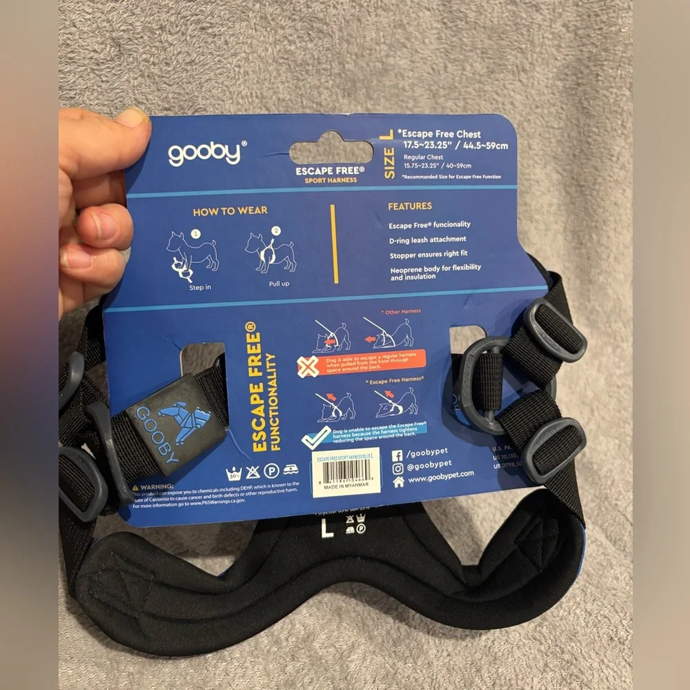 Gooby Escape Free Sport Harness - Blue, Large‎ - No Choke Step-in